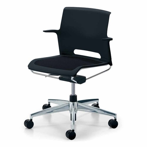 カラベル回転脚背樹脂肘付本体黒 黒硬床用