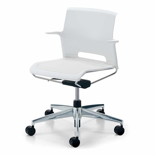 カラベル回転脚背樹脂肘付本体白 白硬床用