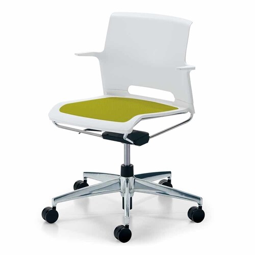 カラベル回転脚背樹脂肘付本体白 緑硬床用