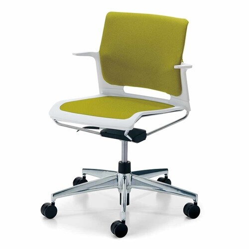 カラベル回転脚背クッション肘付本体白 緑硬床用