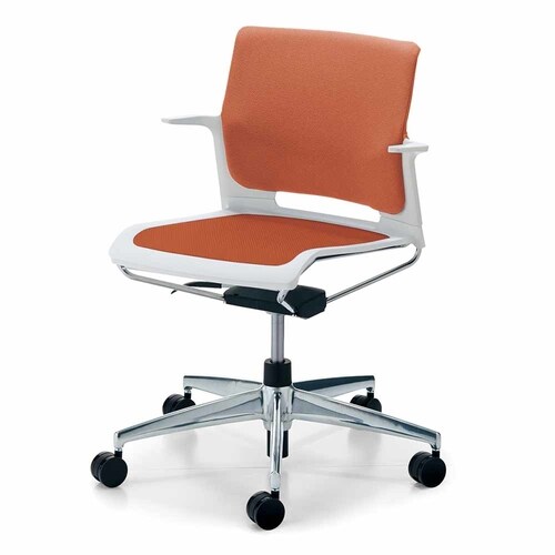 カラベル回転脚背クッション肘付本体白 橙硬床用