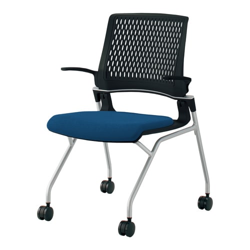 オルディナ 背樹脂肘付 本体黒 紺硬床用