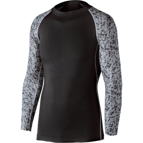 パワーストレッチ 長袖クルーネック 黒迷彩 S