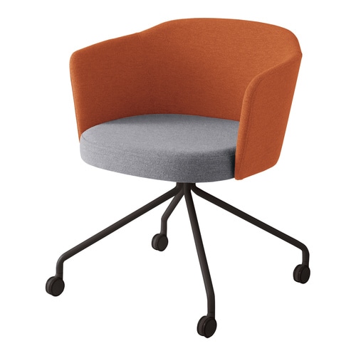 コーデ チェア 肘無 黒キャスター脚 明灰橙