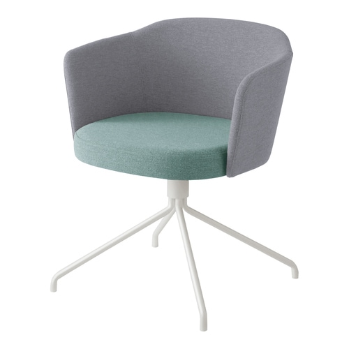 コーデ チェア 肘無 座回転白脚 水色明灰