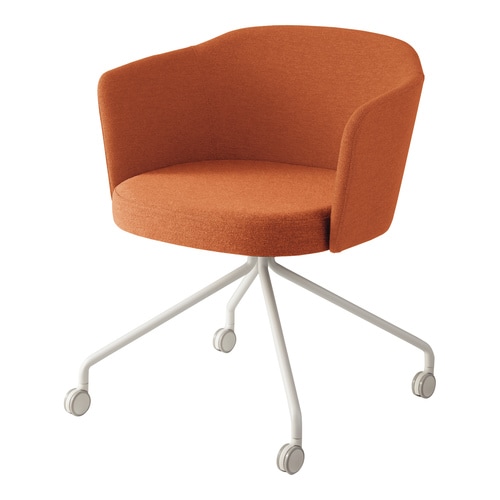 コーデ チェア 肘無 白キャスター脚 橙