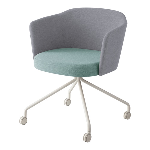 コーデ チェア 肘無 白キャスター脚 水色明灰