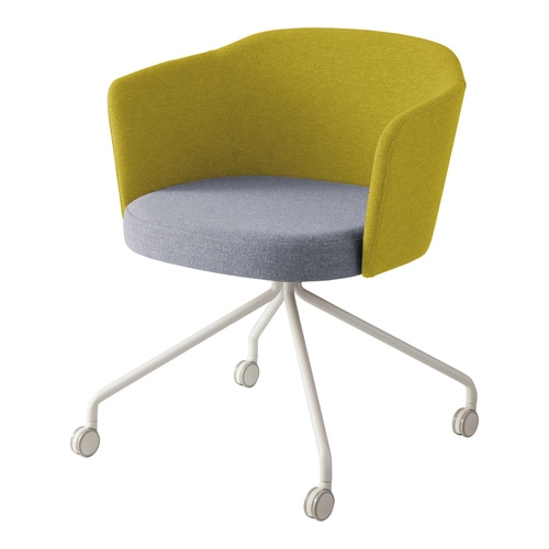 コーデ チェア 肘無 白キャスター脚 明灰黄