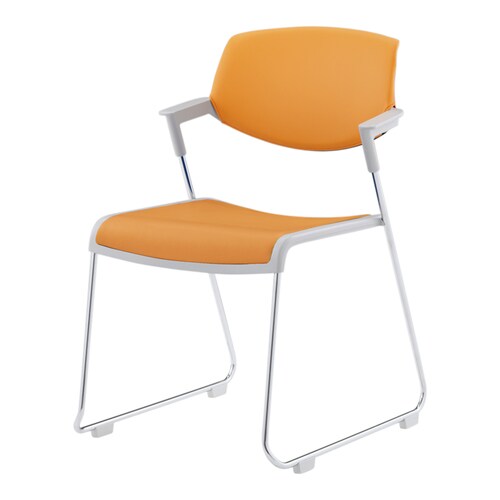 会議用イス サティオ 背カバー有 人工皮橙 本体白