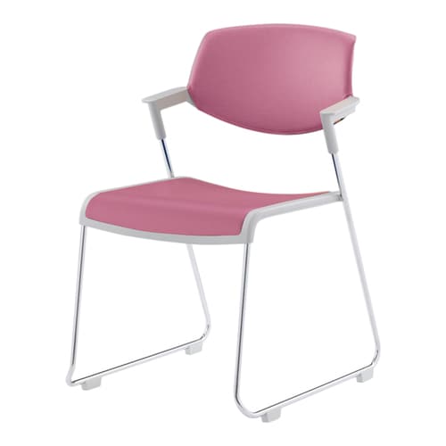 会議用イス サティオ 背カバー有 人工皮桃 本体白