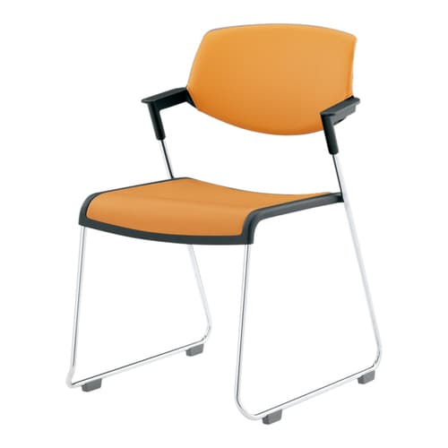会議用イス サティオ 背カバー有 人工皮橙 本体黒
