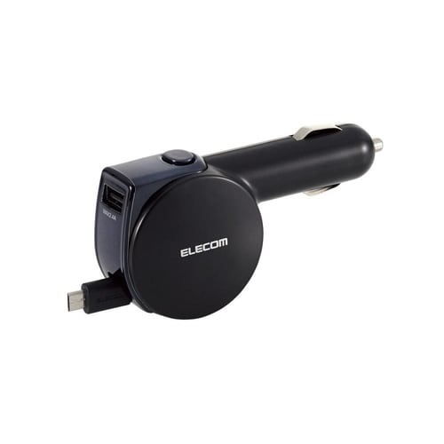 車載充電器/microB90cm巻取+USB/BK