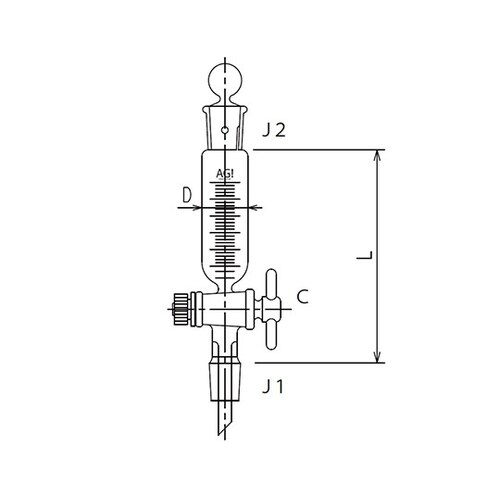 円筒形摺付滴下ロートPTFEコック15