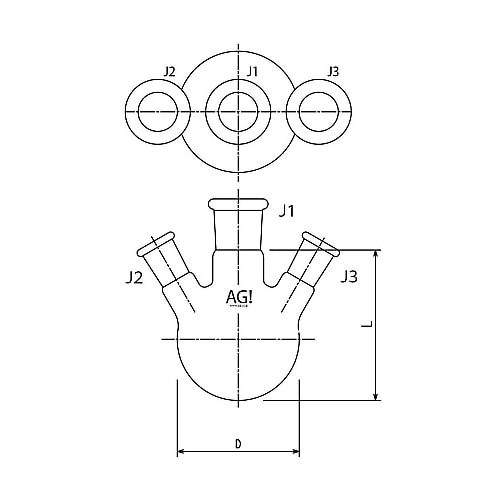 3110−050−3M1M三ツ口フラスコ