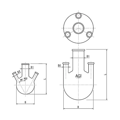 3318−2000リム四ツ口丸底フラスコ