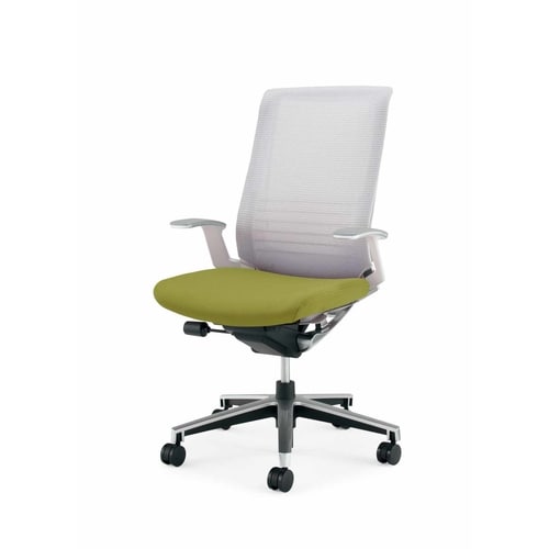 インスパイン ハイバック本体白T型肘 黄緑 軟床用