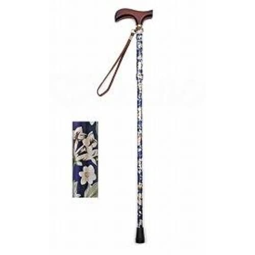 夢ライフステッキ柄杖折りたたみ伸縮型 花ネイビー