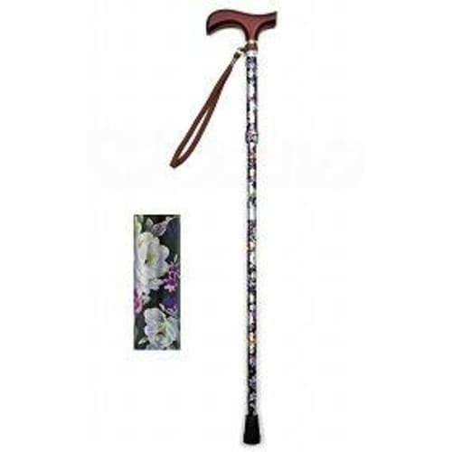 夢ライフステッキ柄杖折りたたみ伸縮型 花ブラック