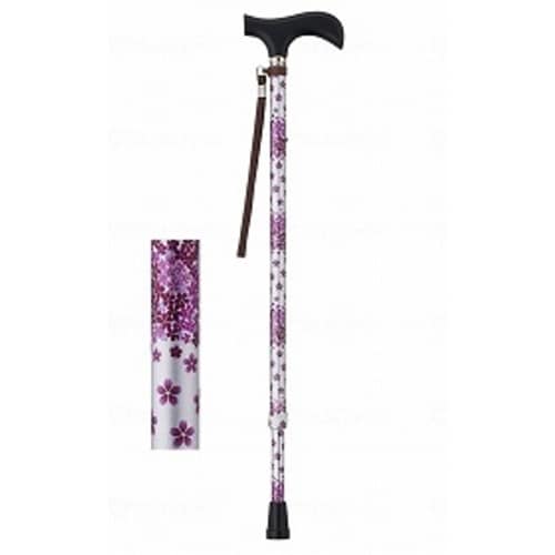 夢ライフステッキ柄杖伸縮型スリム グレーフローラル