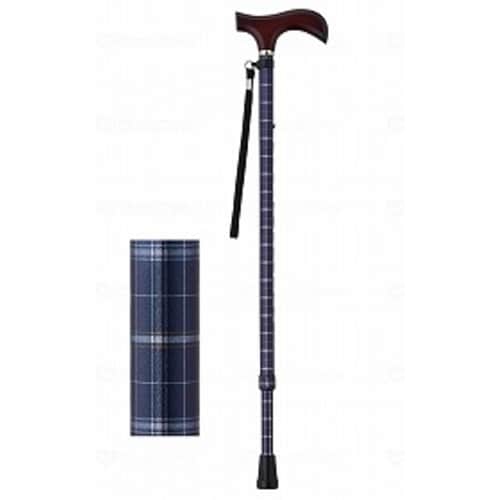 夢ライフステッキ柄杖伸縮型スリム ネイビーチェック