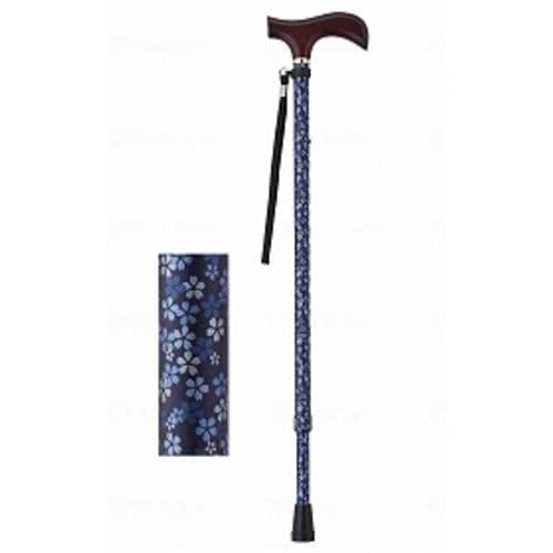 夢ライフステッキ柄杖伸縮型スリム ブルーフローラル