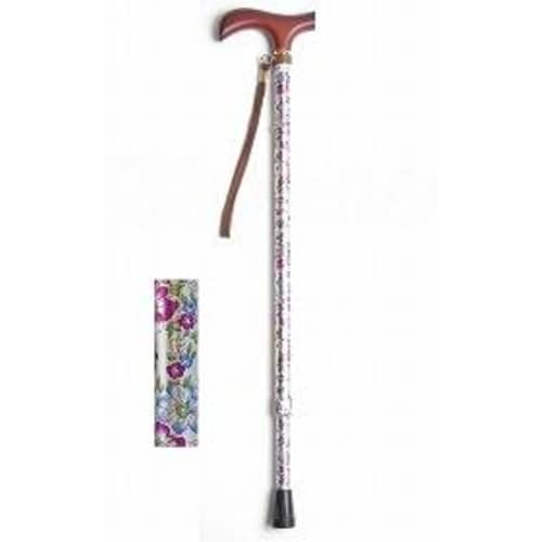 夢ライフステッキ柄杖伸縮型スリム 花シルバー×2