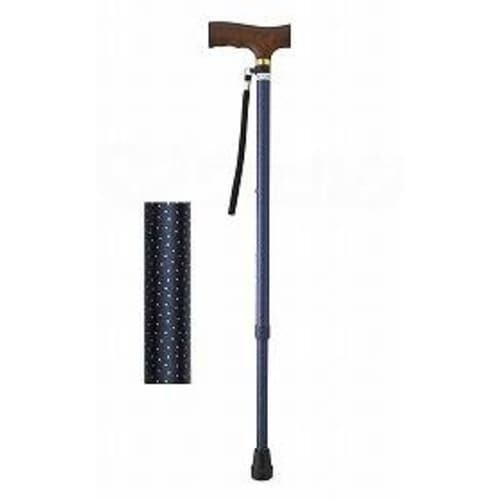 夢ライフステッキ柄杖伸縮型ベーシックネイビードット