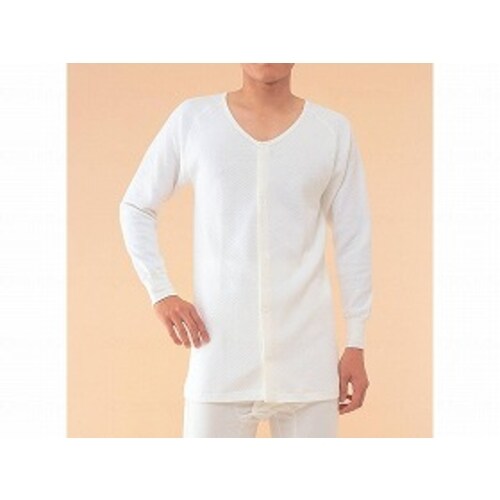 前開きワンタッチ肌着長袖/紳士 オフホワイト/LL