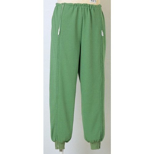 スクエアニット裾リブ付き全開ズボン オリーブ LL