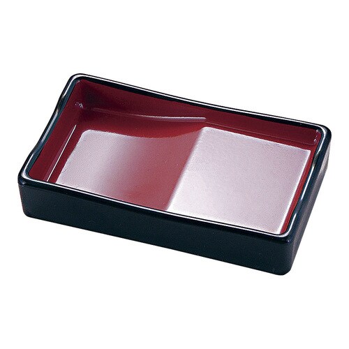 箸置き付長角醤油皿 黒内朱