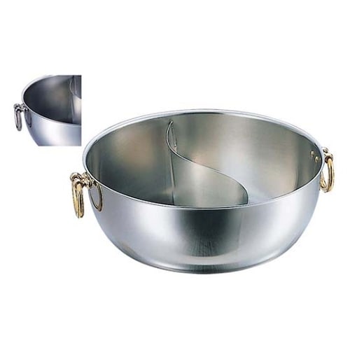 電磁 仕切付 しゃぶしゃぶ鍋 ステン柄(蓋付)