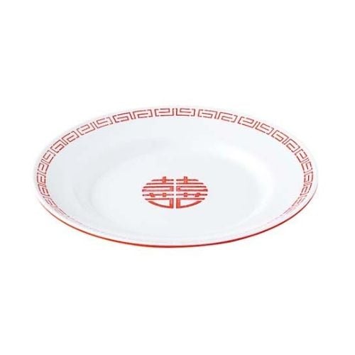 中華食器 瑞祥 平皿 8インチ 外赤内白