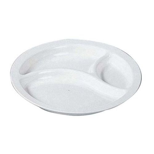 給食用食器 丸 ランチ皿 3ツ切 白