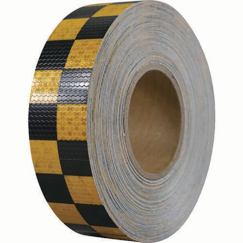 高輝度反射テープ 黄黒格子 幅50mm×50m