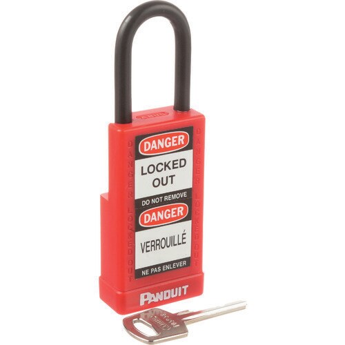 ロックアウト用非電導性パドロック ロングボディ 赤