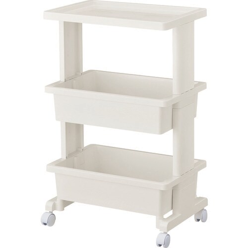 組立式樹脂ワゴン 天板+トレー2段 ホワイト