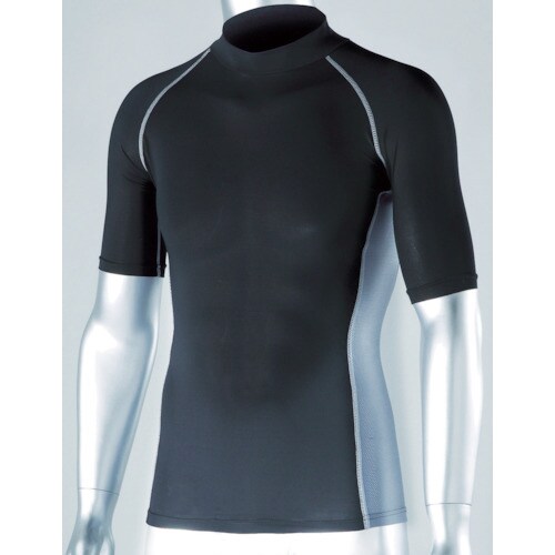 パワーストレッチ半袖ハイネックシャツ BK L