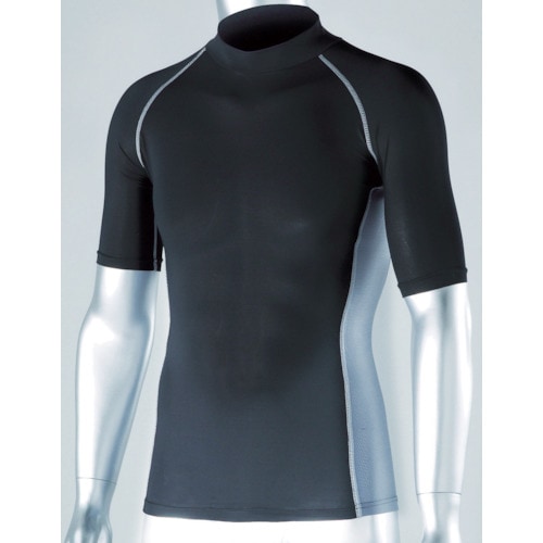 パワーストレッチ半袖ハイネックシャツ BK LL