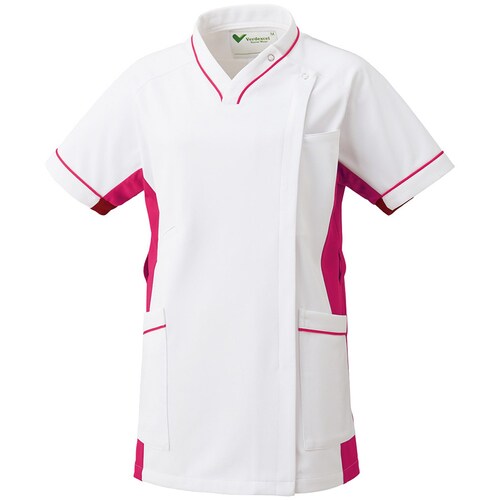 女性用スクラブ 上 白×ローズピンク 3L