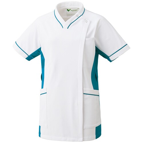 女性用スクラブVEM124上 白×ターコイズ SS
