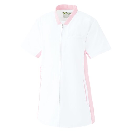 男女兼用スクラブ VEM85上 白×ピンク M