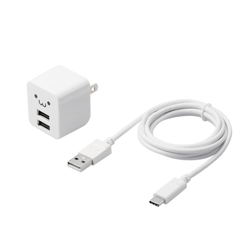 AC充電器 Aポート+Cケーブル同梱 ホワイト顔