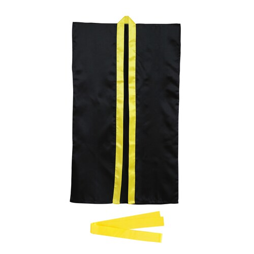 ソフトサテンロングハッピS黒/黄襟ハチマキ付