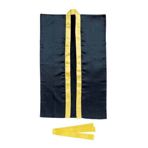 ソフトサテンロングハッピS黒/金襟ハチマキ付