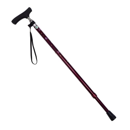 細型ネック伸縮ステッキ 花柄レッド