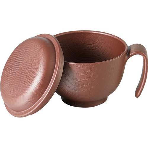 木目 ふわっとフタ付持ちやすい茶碗ハンドル付