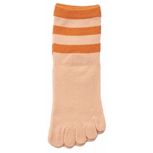 婦人シルク5本指ソックスボーダー/オレンジ×8