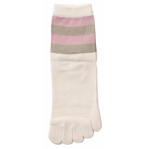 婦人シルク5本指ソックスボーダー/キナリ×8