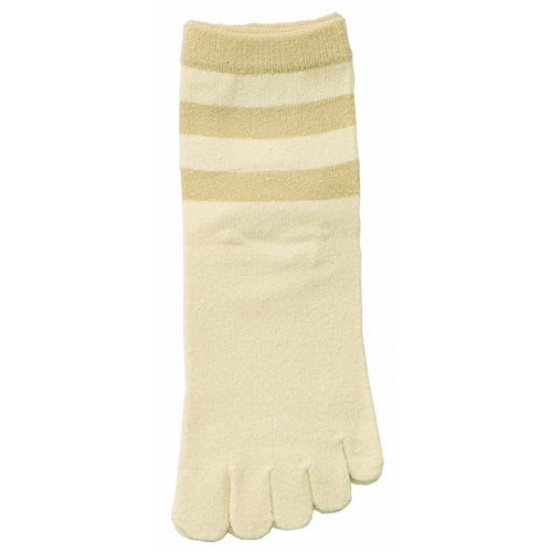 婦人シルク5本指ソックスボーダー/ベージュ×8