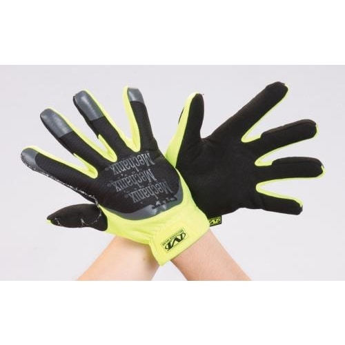 メカニック手袋(合成革/蛍光イエロ−/耐切創)LL